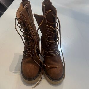 FREE PEOPLE Brown Lace-Up Women's Boots